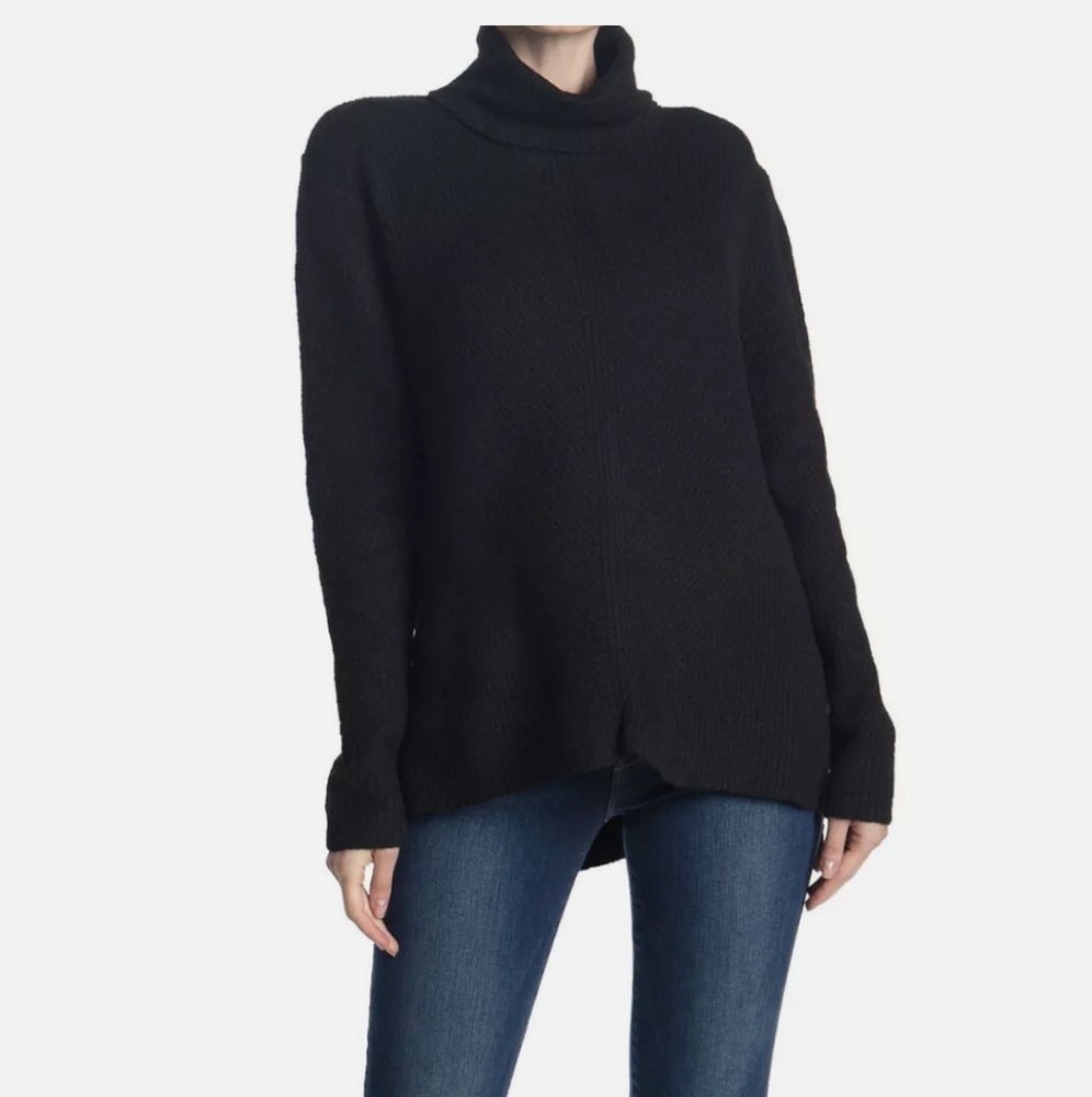 Sweet Romeo Women's Turtleneck Tunic Ribbed Sweater Black Medium Nordstrom Shirt